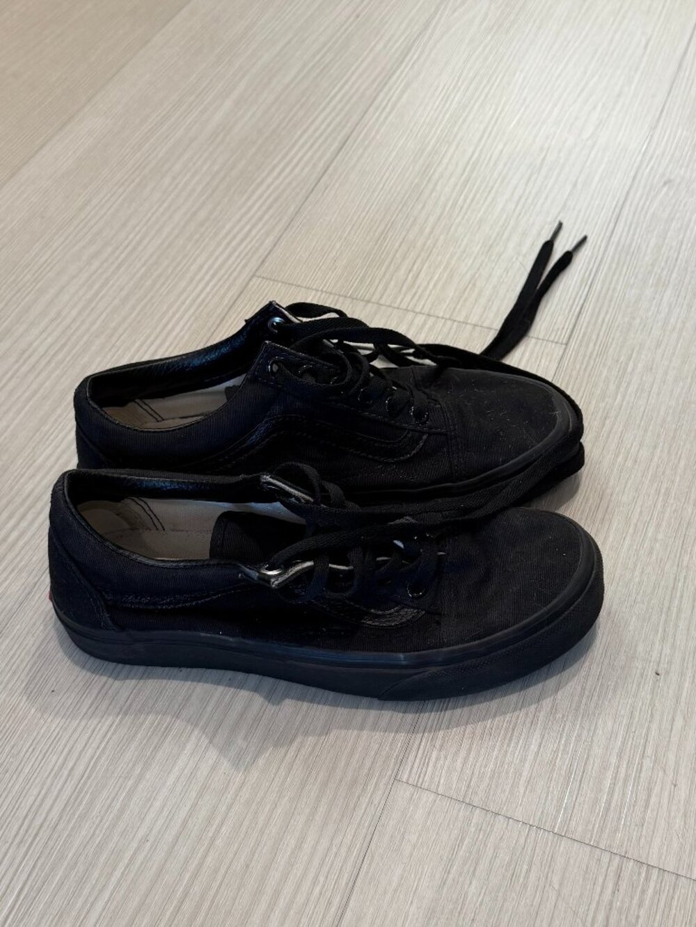 Vans: Old Skool Blackout All Black Low Top Sneakers - Size 6